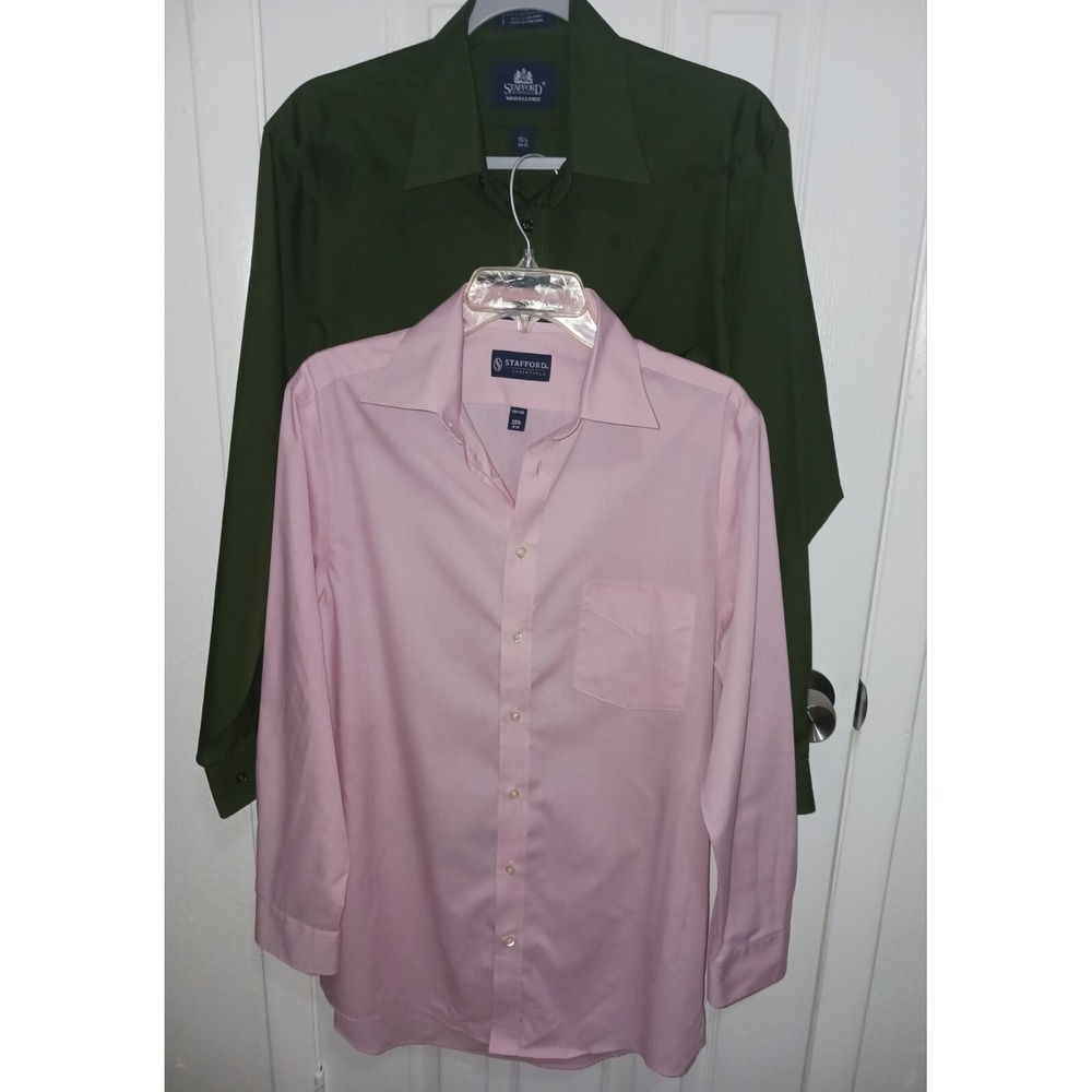 Stafford Essentials Long Sleeve Dress Shirts Size 15.5 34/35 & 32/33 Lot Of 2